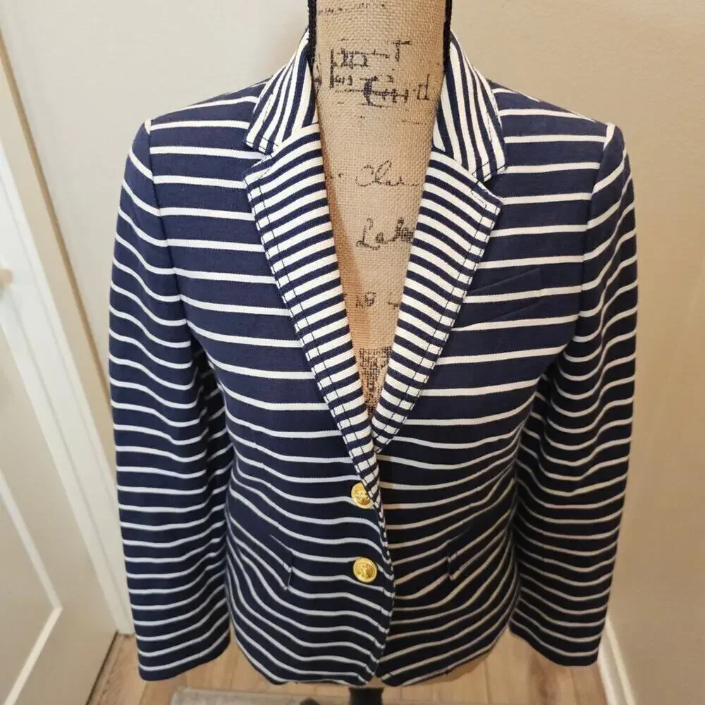 J. Crew Classic Schoolboy White/Navy Mixed Stripes Blazer Size 2